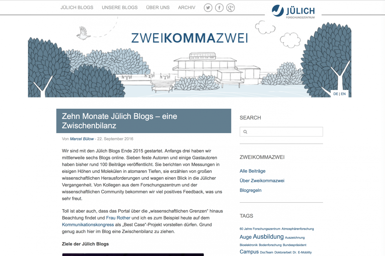 Ein voller Erfolg - Status quo der Jülich Weblogs nach zehn Monaten