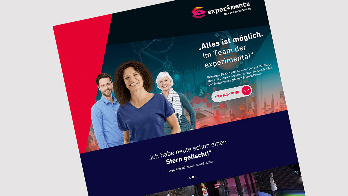 experimenta Microsite zur Suche von 450 Beuscherbetreuern.